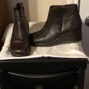 black thick leather boots